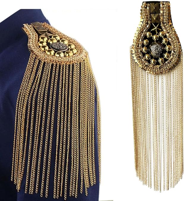 Unisex Ringmaster Shoulder Epaulets with Tassel Crystal Badge for 80s Blazer Dancer