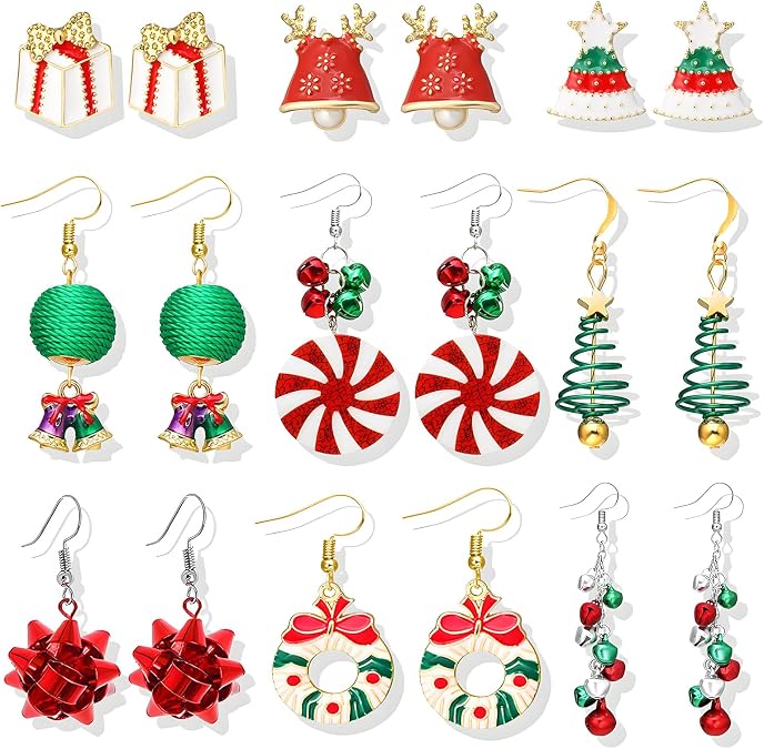 Christmas Earrings for Women Holiday Gift Stocking Stuffers Christmas Dress for Women Snowflake Santa Candy Cane Earrings Bulk Cute Xmas Party Jewelry Gifts