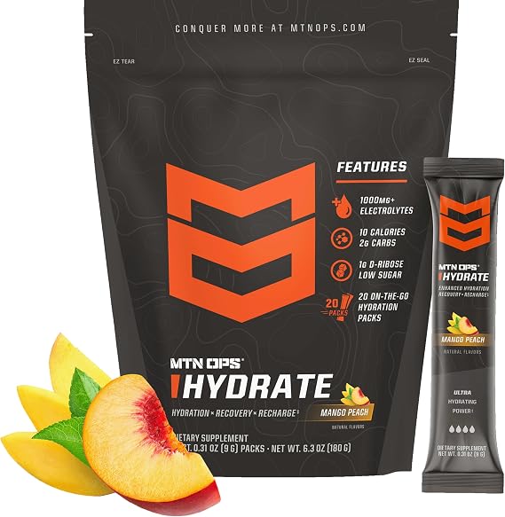 MTN OPS Hydrate Sugar Free Electrolyte Packets, Mango Peach