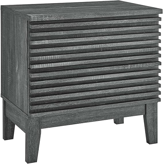 Modway Render Mid-Century Modern, Two-Drawer Nightstand, Charcoal