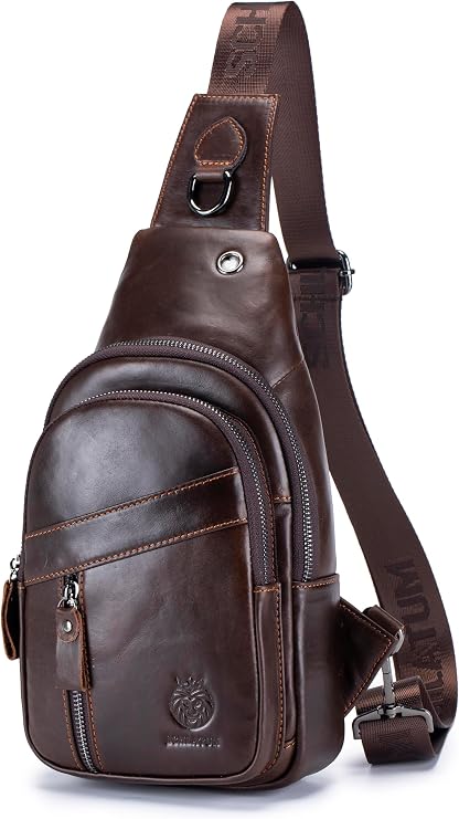 Genuine Leather Crossbody Bag for Men Casual Sling Chest Bag Men Sling Bags Man Bag Crossbody, Coffee
