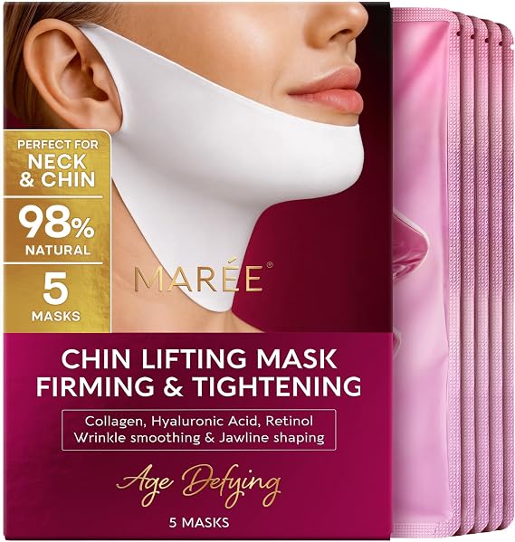 MAREE V Line Lifting Mask - Anti Aging Neck Lift Tape & Chin Strap for Sleeping - Tightening and Lifting Neck Wrinkle Patch and Double Chin Reducer for Face Lift - Depuffer Jawline Shaper Facial Masks