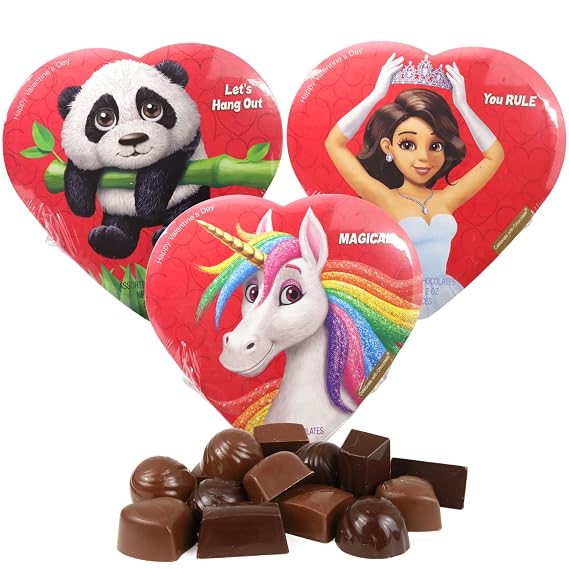 Sweetzo - Valentines Chocolate Heart Box for Girls, Assorted Flavored Truffles Inside, Style May Vary, Pack of 3