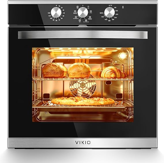 VIKIO HOME 24 Inch Wall Oven, Single Wall Oven with 8 Cooking Functions, Mechanical Knob Control Built-in Oven, 2.83 Cu.Ft-80L Large-Capacity Oven
