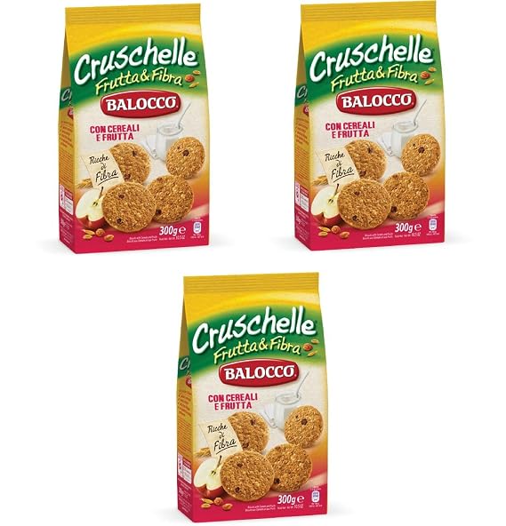 Balocco: "Cruschelle Frutta e Fibra" Biscuits with Cereals and Fruits * 10.58 Ounce (300gr) Packages (Pack of 3) * [ Italian Import ]