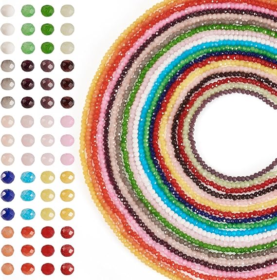 Beadthoven 3160pcs 3mm Glass Crystal Beads Faceted Rondelle Imitation Jade Glass Bead Strands for Jewelry Making Tiny Crystal Gemstone Beads Spacers Bulk for DIY Bracelet Necklace Earrings