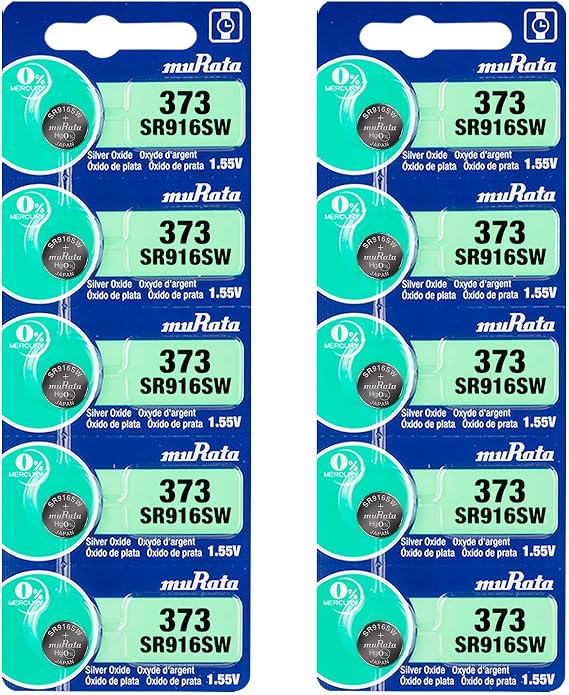 Murata 373 Battery SR916SW 1.55V Silver Oxide Watch Button Cell (10 Batteries)