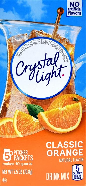 Crystal Light Drink Mix, Sugar Free Powdered Water Enhancer, Natural Flavor Low Calorie Beverage Mix, Classic Orange, 5 Pitcher Packets, 2.5 Ounce Box (Pack of 2)