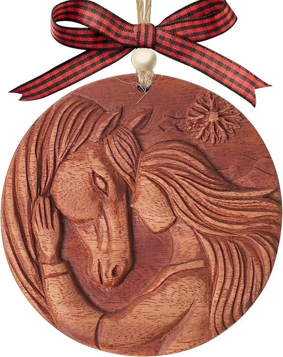 Hand-Carved Wooden Horse Ornament 2025 Horse Gifts for Horse Lovers, Horse Christmas Ornaments, Just a Girl Who Loves Horses Gifts, Farmhouse Rustic Holiday Decor (Horse Ornament 3D)