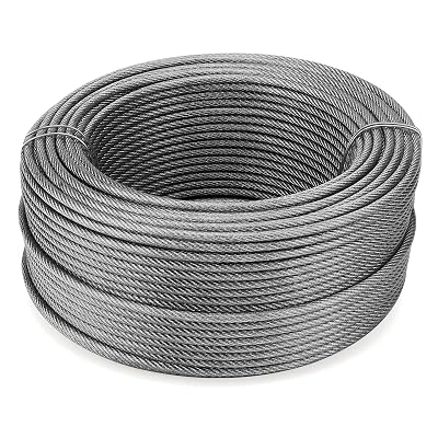 MOUYAT 164FT x 14 Inch Stainless Steel Wire Rope, 7 x 19 Strands Construction Aircraft Cable, Metal Strong Hanging Cable Wire Rope for Winch, Clothesline, Garden Fence, 6400 LBS Breaking Strength