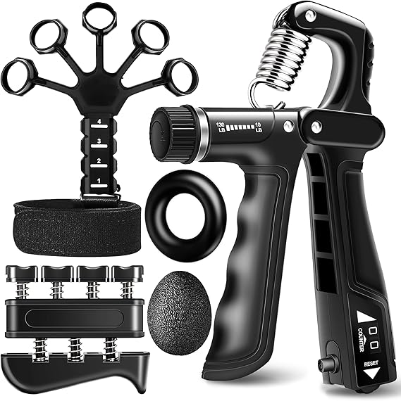 Grip Strength Trainer Kits (5 Pack), Forearm Strengthener with Adjustable Resistance, Grip Strength Tester, Finger Strengthener, Hand Gripper Strengthener for Muscle Building Injury Recover
