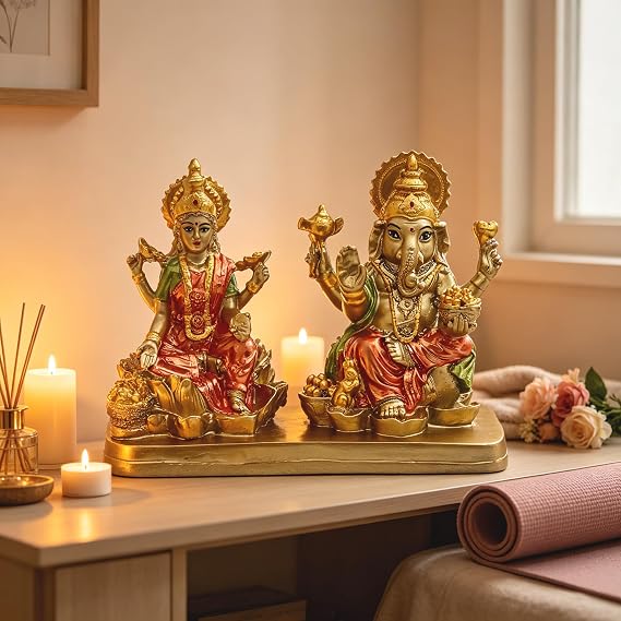 Lakshmi Ganesha Statue Set Hindu Goddess Lakshmi & Lord Ganesha Hindu Murti