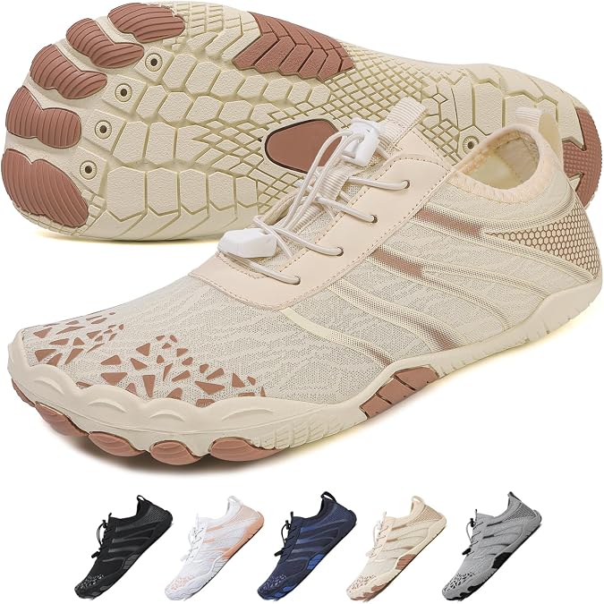 Water Shoes Women Men Hike Barefoot Footwear Non-Slip Unisex Wide Toe Box Athletic Outdoor Running Shoes for Yoga Beach Aqua Swim Surf Hiking(White Black)