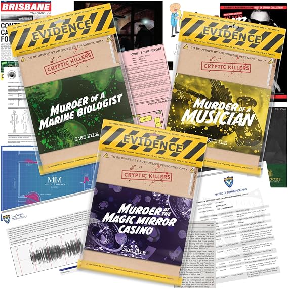 Cryptic Killers Bundle #9 - Unsolved Murder Mystery Game - Cold Case File Investigation - Detective Clues/Evidence - Solve The Crime - Individuals, Date Nights & Party Groups - 3 Pack