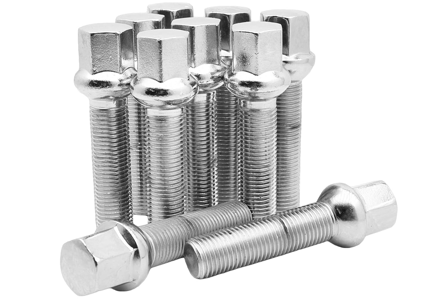 10 Pc Chrome 12x1.5 Ball Seat Lug Bolts 64 mm Extended Shank Length Which is Compatible with Mercedes Benz WFactory Wheels Chasis W123 W124 W201 W202 W203 W208 W209 W210 R107