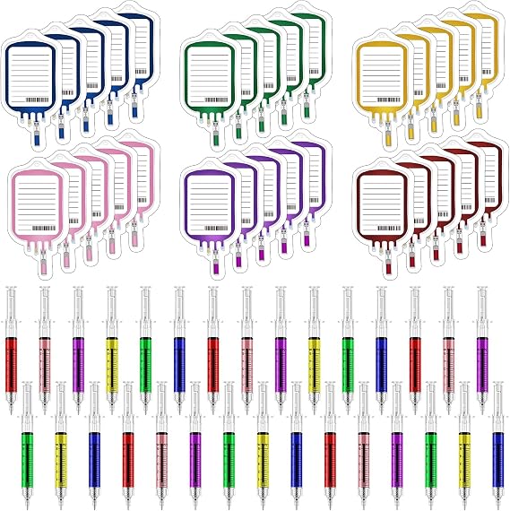 30 Sets Syringe Pens Set Includes 30 Fun Nurse Pens 30 Blood Bag Sticky Notes Black Ink Ballpoint Pen Retractable Novelty Pen for Nurses Student School Phlebotomy Supplies Doctor Halloween Party Favor