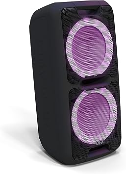QFX PBX-100 Bluetooth Wireless Portable Party Speakers with Dual 10" Woofers - Rechargeable, LED Party Lights, 5-Band EQ, USB/TF Slot, Black
