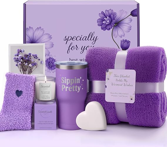 Birthday Gifts for Women Friendship, IZZUBIZ Spa Gift Basket Set with Blanket Candle Tumbler, Self Care Gifts Unique Happy Birthday Idea for Mom, Her Best Friends, Sister, Wife, Girlfriend, Christmas