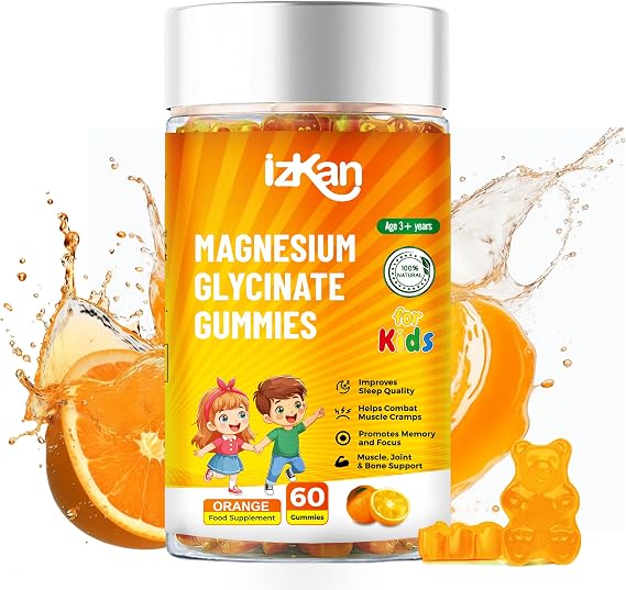 Magnesium Glycinate Gummies 100mg for Kids, Vitamin D3 Magnesium Gummies for Sleep, Brain, Focus, Bone, Gluten Free, Non GMO, Vegan, 60 Gummies (1)