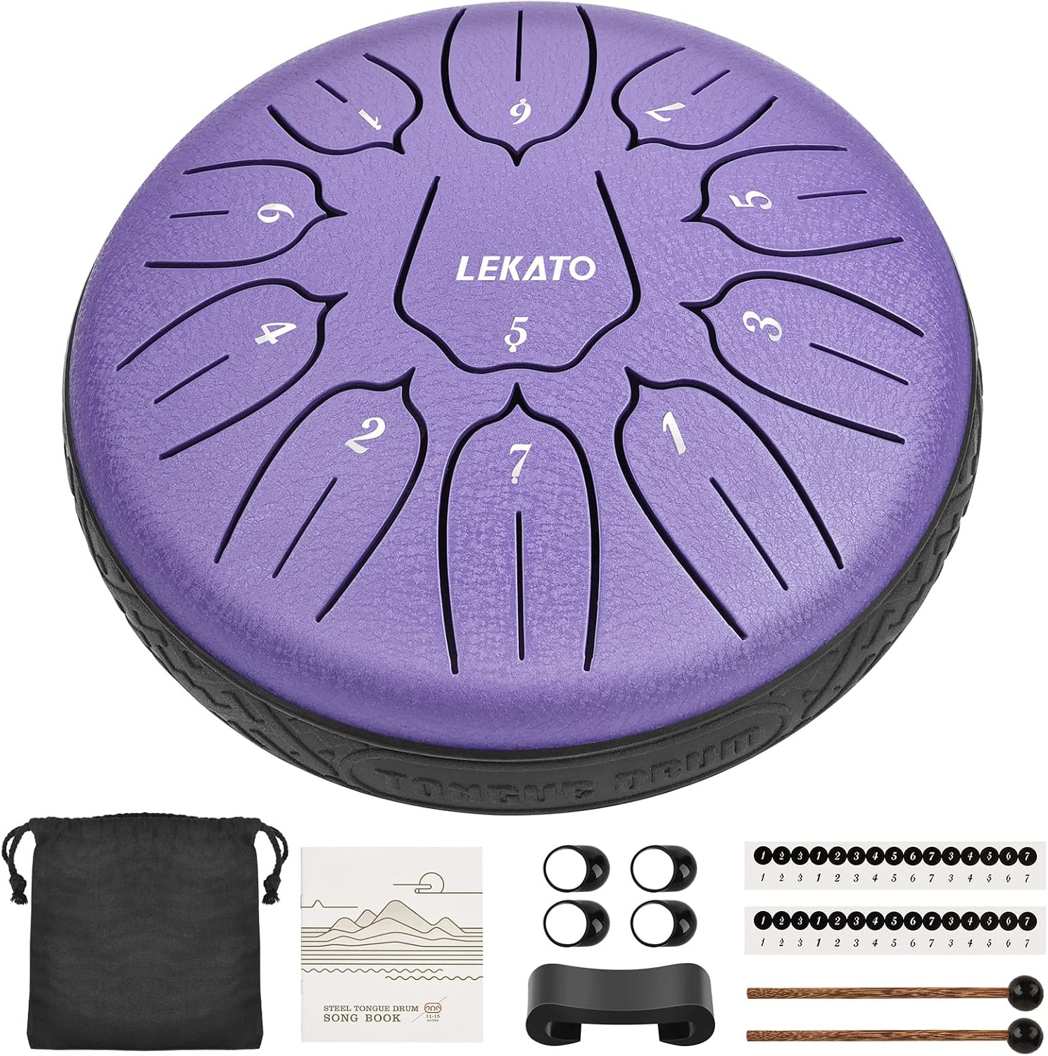 LEKATO Steel Tongue Drum 15.2 cm 11 Tone D Major Tongue Drum Beginners Steel Pan Tones Percussion Instrument Hand Pan Drum for Meditation Yoga Sound Healing Lavender Purple