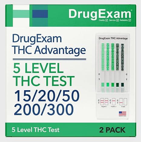 2 Pack - DrugExam Multi Drug Screen Test. Testing for THC/Marijuana in Urine. Detailed Instrustions Included. (2)