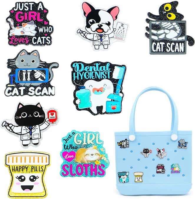 Charms for Bogg Bag, Sequin Animal Acrylic for Bogg Bag Accessories, Compatible with Women Rubber Beach Bag Tote Handbag Decoration(8 Pcs)