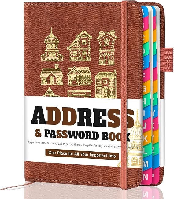Address Book with Colorful Alphabetical Tabs (4.7" X 6.2") Telephone Address Contact Book for Seniors, Address Book with Space for Website Address and Internet Passwords (Sienna)