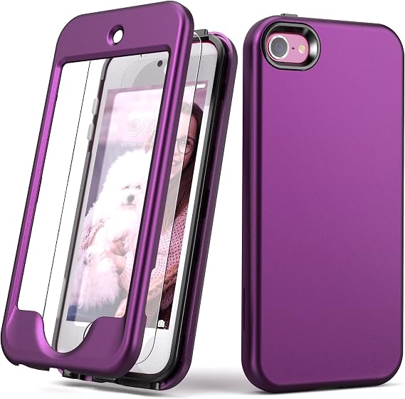 for iPod Touch 7 Case with Screen Protector,Lightweight Full Body Heavy Duty Protection Soft TPU Hard PC Bumper Protective Sturdy Cover for iPod Touch 6/5,Dark Purple