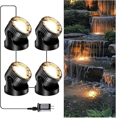 POPOSOAP Pond Lights, 4-in-1 Warm White Underwater Pond Lights, IP68 Waterproof LED Landscape Spotlights for for Pond, Garden, Patio, Fountain, Pool, Waterfall Decoration4 Head Lamps