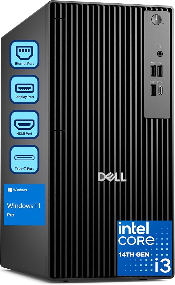 Dell Pro Tower Desktop Computer, Next Gen OptiPlex, 14th Gen Intel i3-14100 (4-Core), 8GB DDR5 RAM, 256GB PCIe SSD, Windows 11 Pro Reliable Essential Desktop for Small Business & Home Office