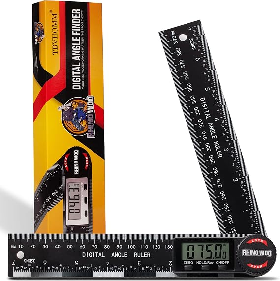 TBVHOMM Dijital açı bulucu açı, 2'si 1 arada gönye testere açısı, 7 inç/200 mm açı bulma cetveli, ahşap işleme/marangoz/inşaat/kendin yap ölçümü için açı ölçüm aleti (2 pil dahildir)