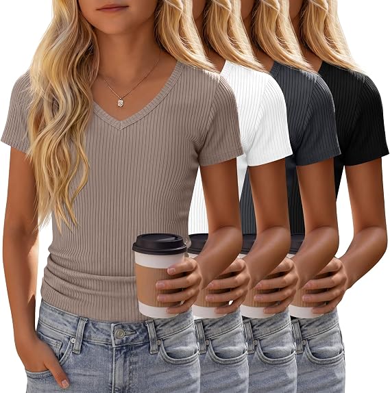 4 Pack Girls Shirts Ribbed Tops