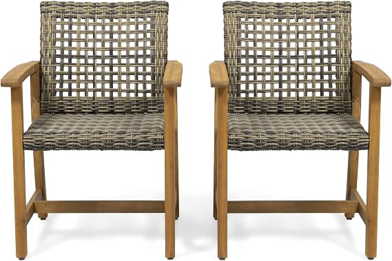Great Deal Furniture Noble House Hampton Outdoor Acacia Wood Dining Chair in Natural (Set of 2)