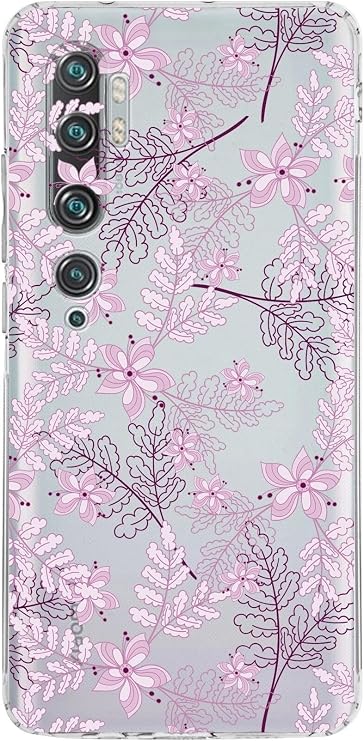 PrintiFy Xiaomi Mi Note 10 Kamera Korumalı Kapak Floral Pudra Tasarımlı Şeffaf Kılıf
