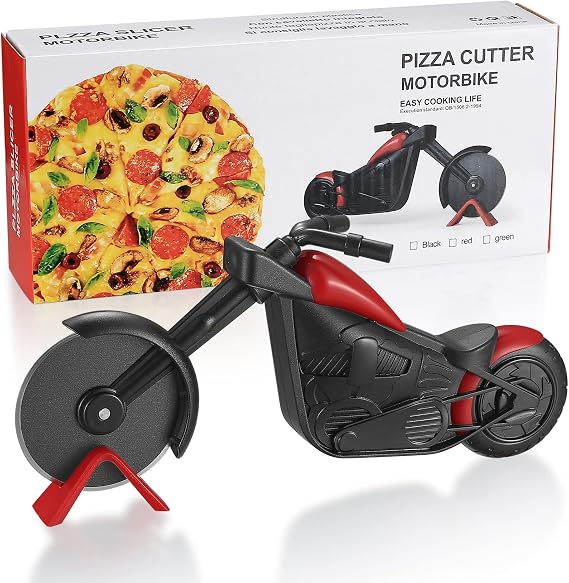Motorcycle pizza cutter,stainless steel pizza cutter twowheels,funnygadgets | novelty motorcycle-shaped pizza wheel cutting slicer with non-stick coating, suitable for kitchen gadgets accessories