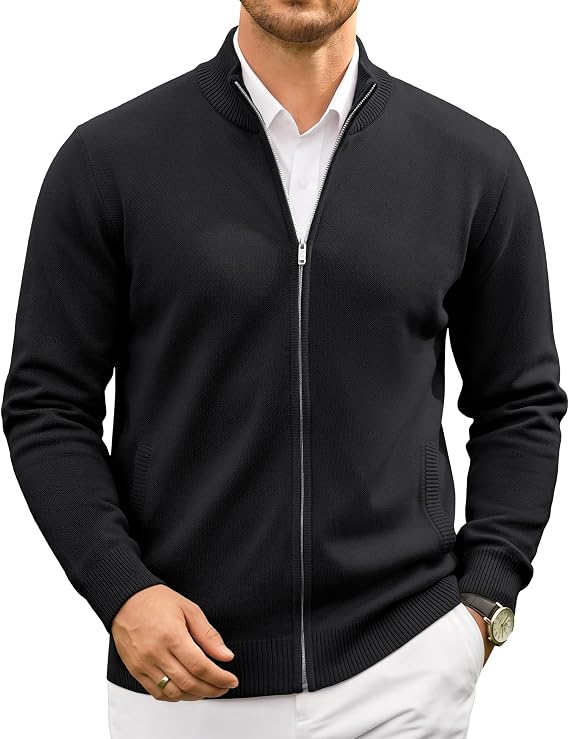 COOFANDY Men's Full Zip Cardigan Sweaters Mock Neck Knitwear with Pattern