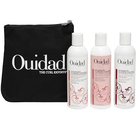 Ouidad Frizz-Free Wash Day Hair Care Kit for Curly Hair, Anti-Frizz Advanced Climate Control Shampoo, Conditioner & Gel, Defines Curls, Fights Humidity, Adds Shine Includes Canvas Bag, 3-Piece Set