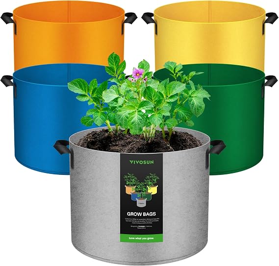 VIVOSUN 5-Pack 7 Gallon Colorful Grow Bags, 350G Fabric Pots with Handles