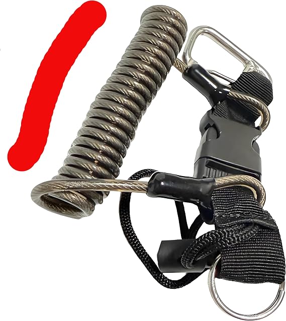 Scuba Diving Lanyard 47 Inch - 316 Stainless Steel Coiled Spring Lanyard with Double End Snap Hook Clip for Underwater Camera Flashlight Torch Dive Gear Safety Tether