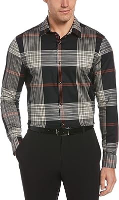 Perry Ellis Mens Stretch Classic Bold Plaid Long Sleeve Button-Down Shirt