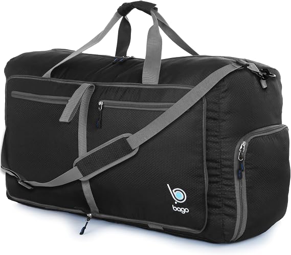 bago Holdall Bags for Men & Women - 80L Spacious Holdall Bag with Shoe Compartment - Save Time & Travel The World in Style & Convenience - Durable, Lightweight & Foldable Duffle Bag (Black)