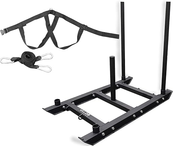Valor Fitness Weighted Sleds for Push, Pull, and Drag Training Strength and Conditioning Sleds with Harness and Plate Storage for Home Gym or Sports Performance