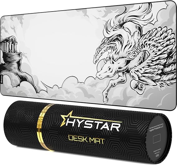Hystar Extended Gaming Mouse Pad | XXL 36" x 16" | 5mm Thick, Waterproof Surface, Smooth Polyester Fabric, and Natural Rubber Base | Mythic Pegasus