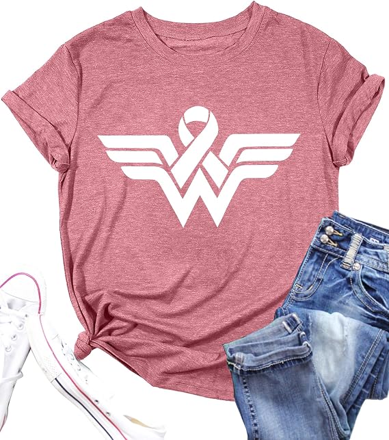 LAZYCHILD Women Breast Cancer Shirt: Pink Ribbon T-Shirt Cancer Support Top