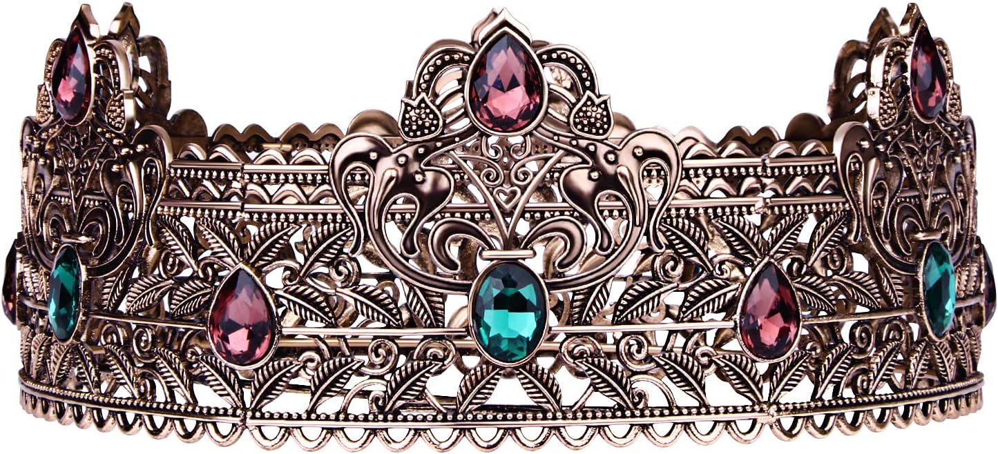 Black King Crowns for Men Gothic, Royal Crown with Green Rhinestone, Birthday Cosplay Homecoming Party Decoration