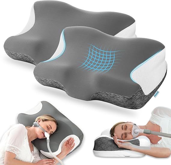Elviros Cervical CPAP Pillow for Users to Reduce Air Leaks &Mask Pressure | Neck Pillow with 4 Height Options, Adjustable Firmness, Ergonomic Orthopedic Pillow for Side, Back & Stomach Sleepers