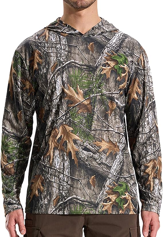 LOOGU Camo Hoodie Shirt for Men Long Sleeve Hooded Shirts for Hunting Fishing Hiking
