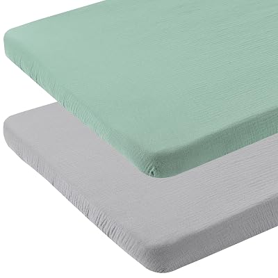 Onacosht Muslin Bassinet Sheets 35 X 20 Compatiable with AMKE 3 in 1 Bassinets, MiClassic, Uiuwoo, Foalom, YADAQE, Milliard and TCBunny Bassinet, 100% Cotton 2 Pack, Grey and Green