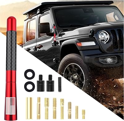 carleef Car Antenna Replacement,American Flag Radio Antenna for Car Decorations,Carbon Fiber Car Accessories Exterior Short Antenna Replacement for Car Truck SUV Modification Red