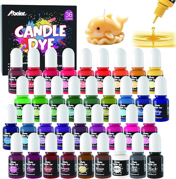 ABEIER Candle Dye 36 Colors Liquid Oil-Based Wax Dye Soy Beeswax Paraffin | Highly concentrated, heat resistant, no residue, safe odorless formula, precise drops, for soy, beeswax, paraffin, gel wax